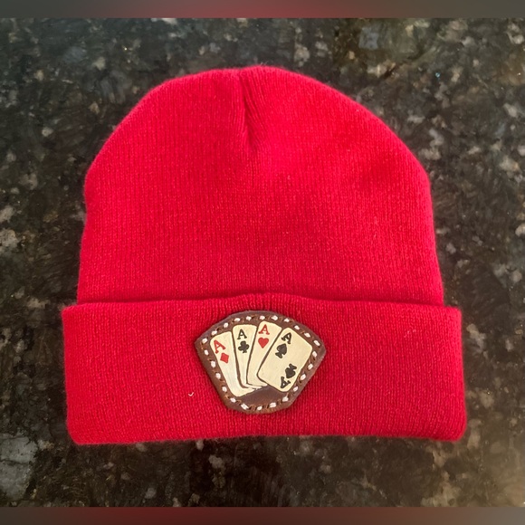 Red Beanie with Playing Cards Patch - Picture 1 of 1